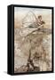 Titania the Queen of Fees Flies with Her Changelin Child on the Back. Illustration by Arthur RACKHA-Arthur Rackham-Framed Stretched Canvas