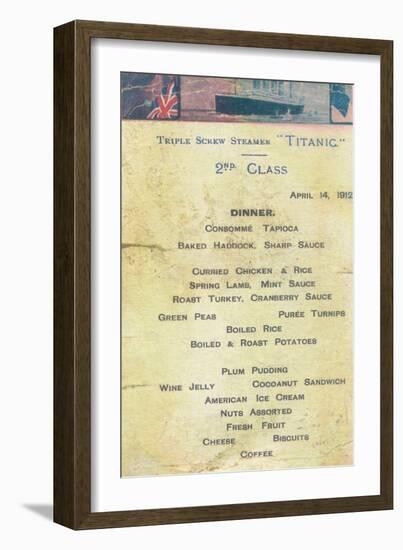 Titanic - 2nd Class Dinner Menu, 1912-null-Framed Giclee Print