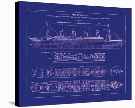 Titanic Blueprint I-The Vintage Collection-Stretched Canvas