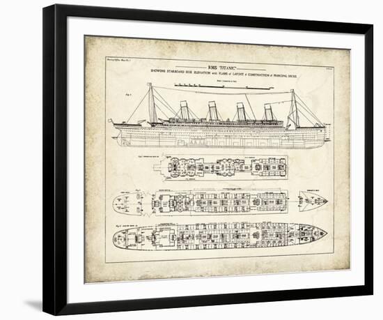 Titanic Blueprint Vintage I-The Vintage Collection-Framed Giclee Print