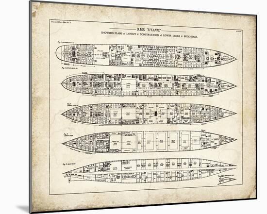 Titanic Blueprint Vintage II-The Vintage Collection-Mounted Giclee Print