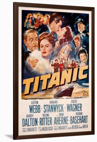 Titanic, Clifton Webb, Barbara Stanwyck, Robert Wagner, Audrey Dalton, Richard Basehart, 1953-null-Framed Art Print