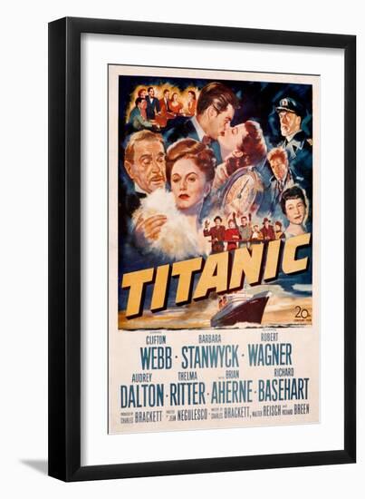 Titanic, Clifton Webb, Barbara Stanwyck, Robert Wagner, Audrey Dalton, Richard Basehart, 1953-null-Framed Art Print