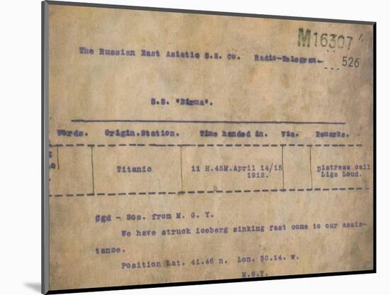 Titanic - Iceberg Telegram, 1912-null-Mounted Giclee Print