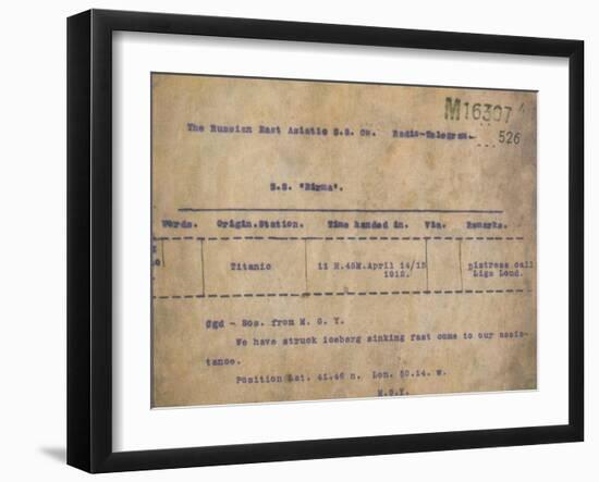Titanic - Iceberg Telegram, 1912-null-Framed Giclee Print