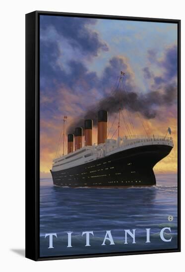 Titanic Scene - White Star Line-Lantern Press-Framed Stretched Canvas