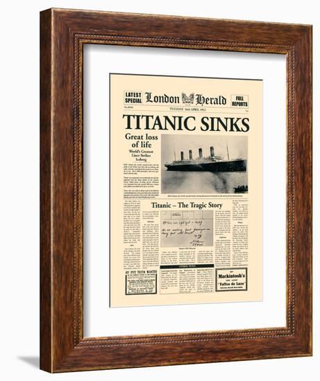 Titanic Sinks-The Vintage Collection-Framed Art Print