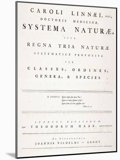 Title Page from 'Systema Naturae', 1735-Carl Linnaeus-Mounted Giclee Print