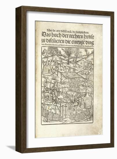 Title Page, Illustrating Herbal Distilleries with Figures in a Landscape, 1500-Hieronymus Brunschwig-Framed Giclee Print