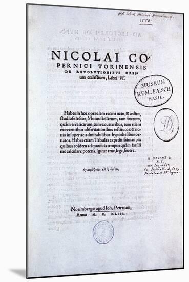 Title Page of Copernicus' De Revolutionibus Orbium Coelestium, 1543-null-Mounted Giclee Print