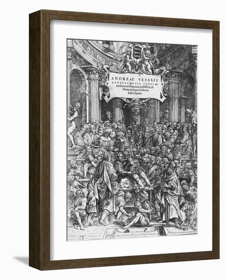 Title Page of De Humani Corporis Fabrica (Latin for on Fabric of Human Body)-Andreas Vesalius-Framed Giclee Print