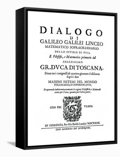 Title Page of Dialogo, by Galileo, 1632-null-Framed Stretched Canvas