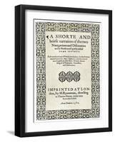 Title Page of Jacques Cartier's Book about His Discoveries in Canada, c.1580-null-Framed Giclee Print