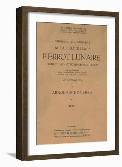 Title Page of Libretto for Pierrot Lunaire, 1912, Composition by Arnold Schonberg-null-Framed Giclee Print