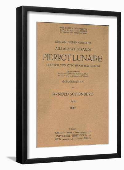 Title Page of Libretto for Pierrot Lunaire, 1912, Composition by Arnold Schonberg-null-Framed Giclee Print