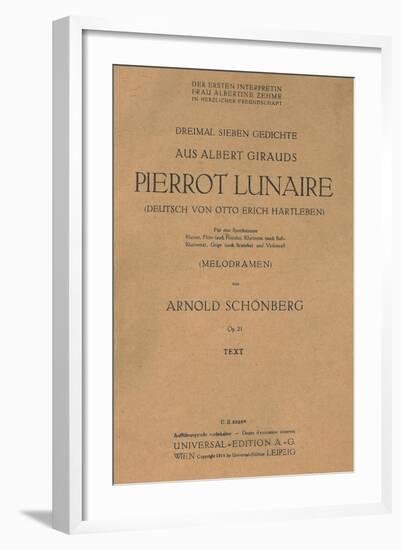 Title Page of Libretto for Pierrot Lunaire, 1912, Composition by Arnold Schonberg-null-Framed Giclee Print