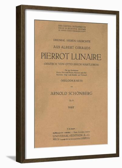 Title Page of Libretto for Pierrot Lunaire, 1912, Composition by Arnold Schonberg-null-Framed Giclee Print