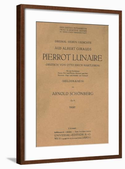 Title Page of Libretto for Pierrot Lunaire, 1912, Composition by Arnold Schonberg-null-Framed Giclee Print