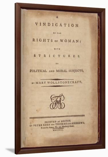 Title Page of One of the Earliest Feminist Works by Mary Wollstonecraft, 1792-null-Framed Art Print