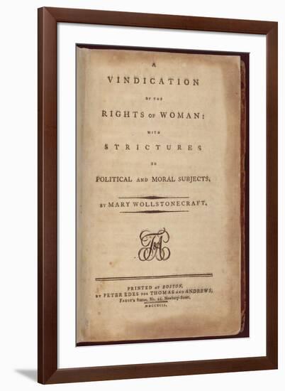 Title Page of One of the Earliest Feminist Works by Mary Wollstonecraft, 1792-null-Framed Art Print