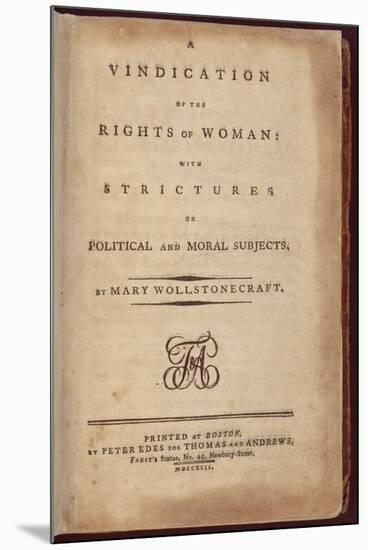 Title Page of One of the Earliest Feminist Works by Mary Wollstonecraft, 1792-null-Mounted Art Print