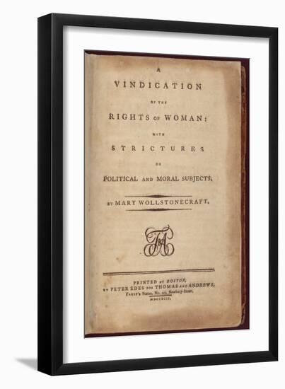 Title Page of One of the Earliest Feminist Works by Mary Wollstonecraft, 1792-null-Framed Art Print