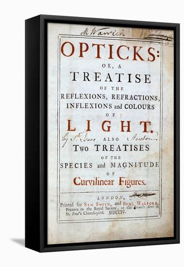 Title Page of Opticks by English Scientist and Mathematician Isaac Newton, 1794-null-Framed Stretched Canvas