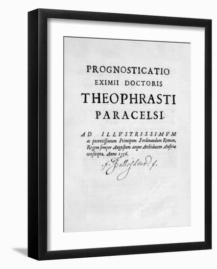 Title Page of Prognosticatio Eximii Doctoris Paracelsi, 1536-Theophrastus Bombastus von Hohenheim Paracelsus-Framed Giclee Print