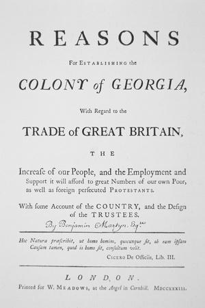 Title-Page of &lsquo;Reasons for Establishing the Colony of Georgia&rsquo; by 