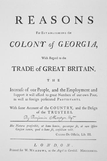 Title-Page of ‘Reasons for Establishing the Colony of Georgia’ by