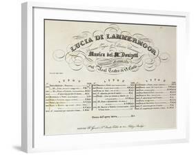 Title Page of Sheet Music for Lucia Lammermoor, Opera by Gaetano Donizetti-null-Framed Giclee Print