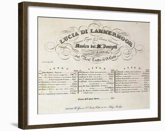 Title Page of Sheet Music for Lucia Lammermoor, Opera by Gaetano Donizetti-null-Framed Giclee Print