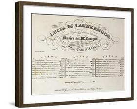 Title Page of Sheet Music for Lucia Lammermoor, Opera by Gaetano Donizetti-null-Framed Giclee Print