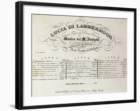 Title Page of Sheet Music for Lucia Lammermoor, Opera by Gaetano Donizetti-null-Framed Giclee Print