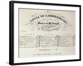 Title Page of Sheet Music for Lucia Lammermoor, Opera by Gaetano Donizetti-null-Framed Giclee Print