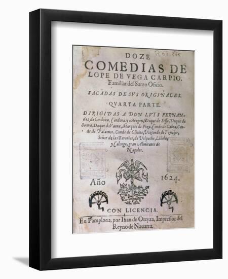 Title Page of "Twelve Comedies" by Lope Felix de Vega Carpio Pub. 1624-null-Framed Giclee Print