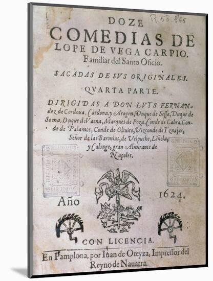 Title Page of "Twelve Comedies" by Lope Felix de Vega Carpio Pub. 1624-null-Mounted Giclee Print