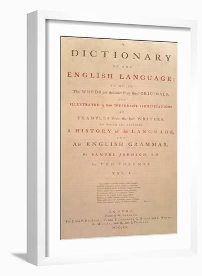 Title Page of Volume I of the English Dictionary by Dr Samuel Johnson (1709-84), Pub. in 1755-null-Framed Giclee Print