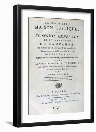 Title Page to La Nouvelle Maison Rustique, Ou Economie Générale, 1775-null-Framed Giclee Print