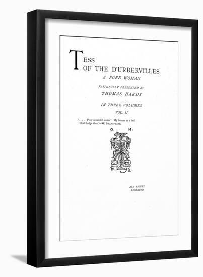 Title Page to 'tess of the D'Urbervilles' by Thomas Hardy, Edition Published in 1892-null-Framed Giclee Print