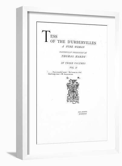 Title Page to 'tess of the D'Urbervilles' by Thomas Hardy, Edition Published in 1892-null-Framed Giclee Print