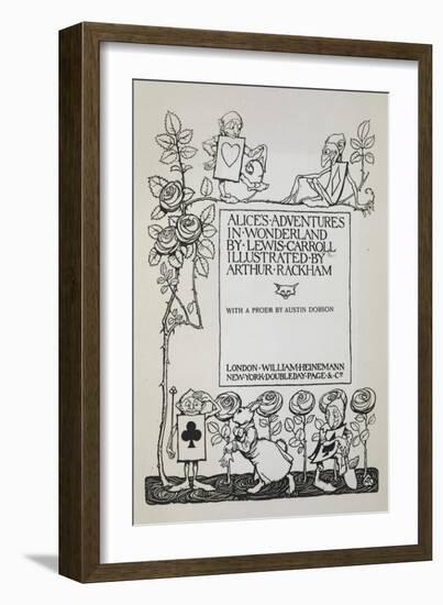 Title Page With a Rose Bush, the White Rabbit and Men Dressed As Cards-Arthur Rackham-Framed Giclee Print