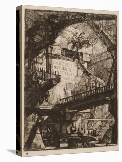 Title Plate, Plate I from Imaginary Prisons, C.1750 (Etching on Paper)-Giovanni Battista Piranesi-Stretched Canvas