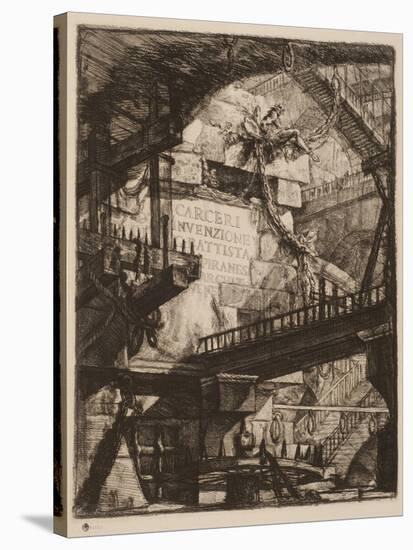 Title Plate, Plate I from Imaginary Prisons, C.1750 (Etching on Paper)-Giovanni Battista Piranesi-Stretched Canvas