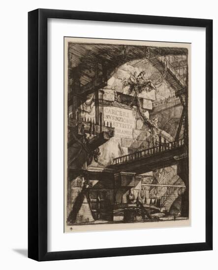 Title Plate, Plate I from Imaginary Prisons, C.1750 (Etching on Paper)-Giovanni Battista Piranesi-Framed Giclee Print