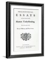 Titlepage of 'Philosophical Essays Concerning Human Understanding' by David Hume, 1748-English School-Framed Giclee Print