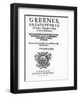 Titlepage to 'Greene's Groats-Worth of Wit', Attributed to Robert Greene, Published in 1592-English-Framed Giclee Print