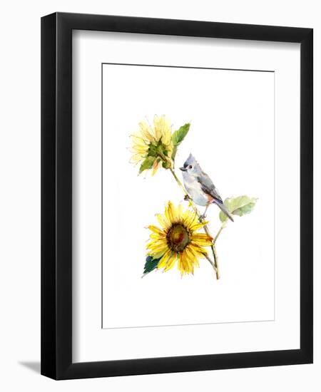 Titmouse with Sunflower, 2016-John Keeling-Framed Giclee Print