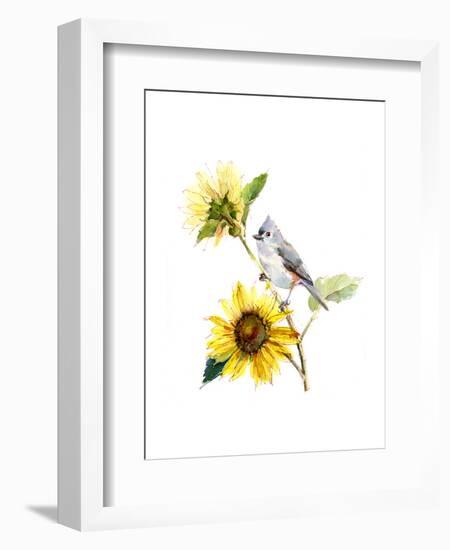 Titmouse with Sunflower, 2016-John Keeling-Framed Giclee Print