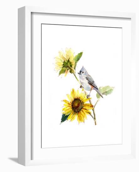 Titmouse with Sunflower, 2016-John Keeling-Framed Giclee Print